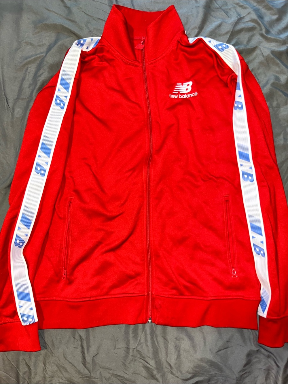 New Balance Red Men’s Size Large Track Jacket with White & Blue NB Trim